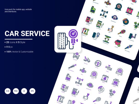 Car Service Icon Pack: 25 Stylish Symbols for Modern Projects