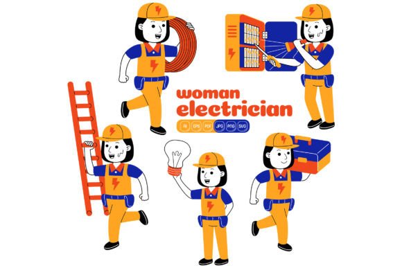 Empower Your Visual Branding with the Woman Electrician Vector Pack 01
