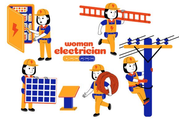 Empowering Your Brand with Professional Woman Electrician Illustrations