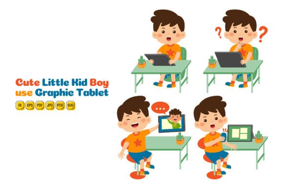 Exploring the Versatility of Cute Little Kid Boy Use Tablet Vector 02