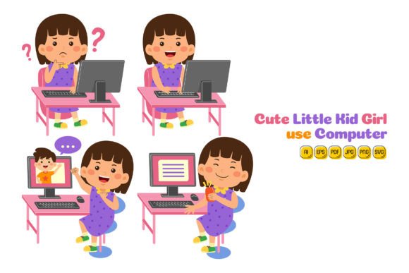 Exploring the Versatility of Cute Little Kid Girl Use Computer 01