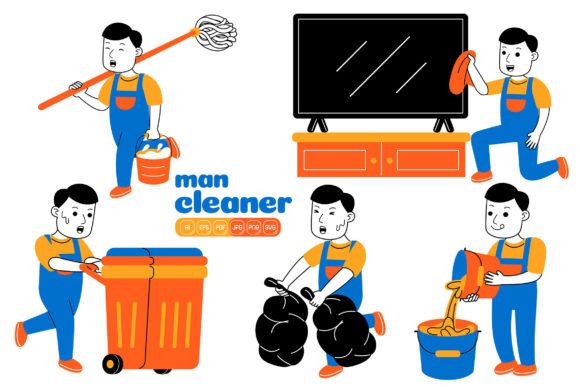 Man House Cleaner Vector Pack 02: A Versatile Solution for Your Design Needs