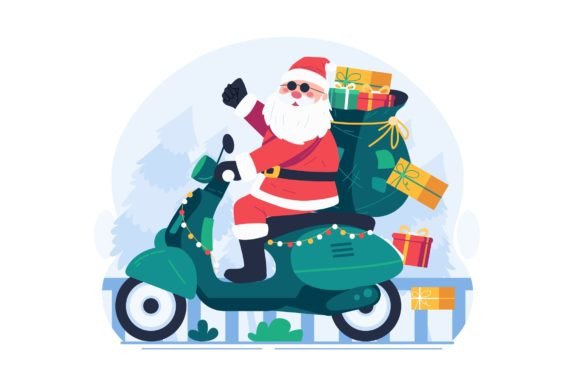 Santa Claus on a Scooter: The Modern Holiday Illustration for Every Project