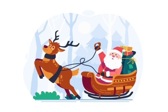 Santa Claus Riding a Sleigh with a Deer: From Iconic Illustration to Creative Asset
