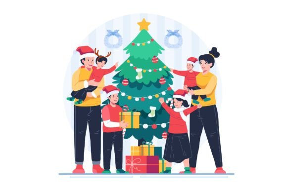 The Art of Celebration: Using the Happy Family Celebrating Christmas Illustration