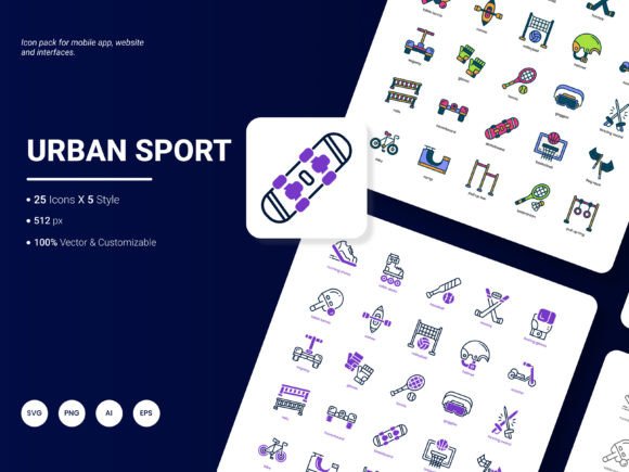 The Urban Sport Icon Pack: Modern Visuals for Dynamic Projects
