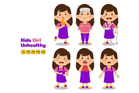 Unlock Creativity with Kids Girl Unhealthy Vector Pack 02