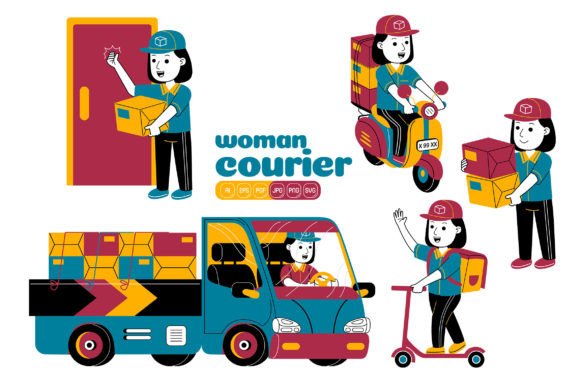 Unlock Your Creative Projects with Woman Courier Vector Pack 04