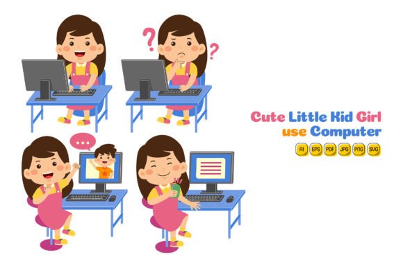Unlocking Creativity with Cute Little Kid Girl Use Computer 02: A Versatile Tool for Modern Branding and Design