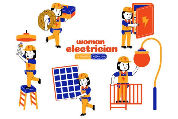 Woman Electrician Vector Pack 02: Your Toolkit for Creative Projects