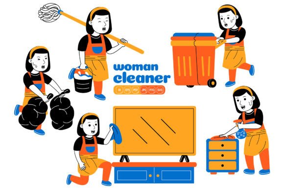 Woman House Cleaner Vector Pack 03: A Versatile Tool for Modern Design Needs
