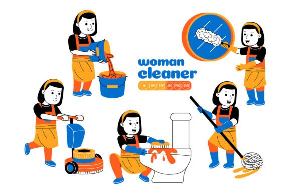 Woman House Cleaner Vector Pack 04