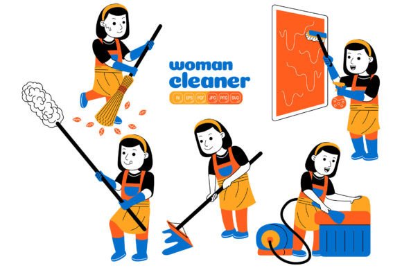 Woman House Cleaner Vector Pack 05: A Versatile Tool for Creative and Professional Projects